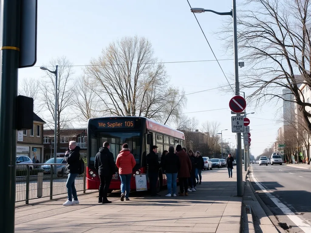 bus stop and people waiting